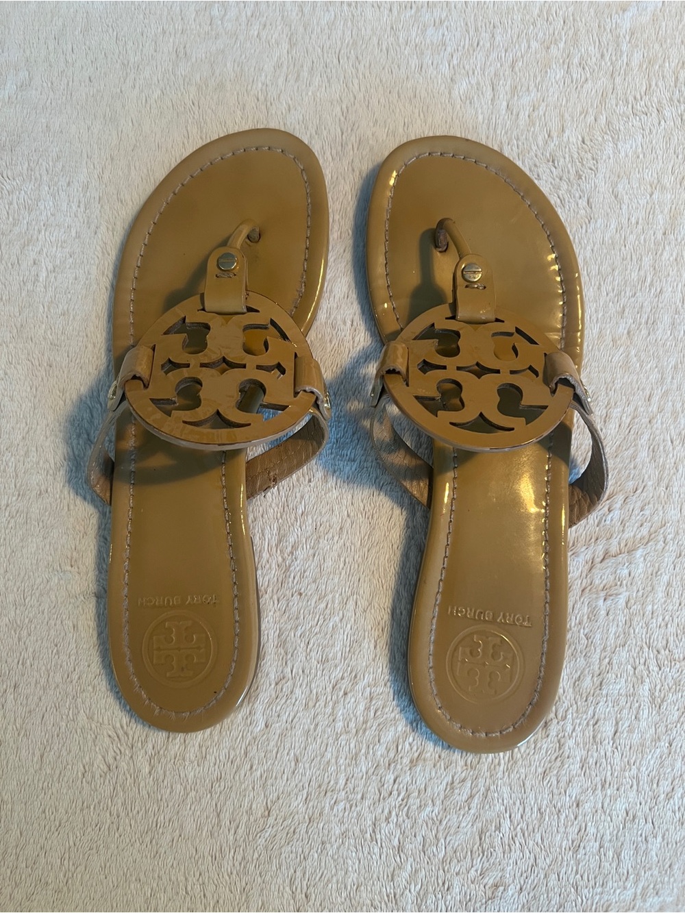 Tory Burch Miller Tan Patent Sandals Size 10